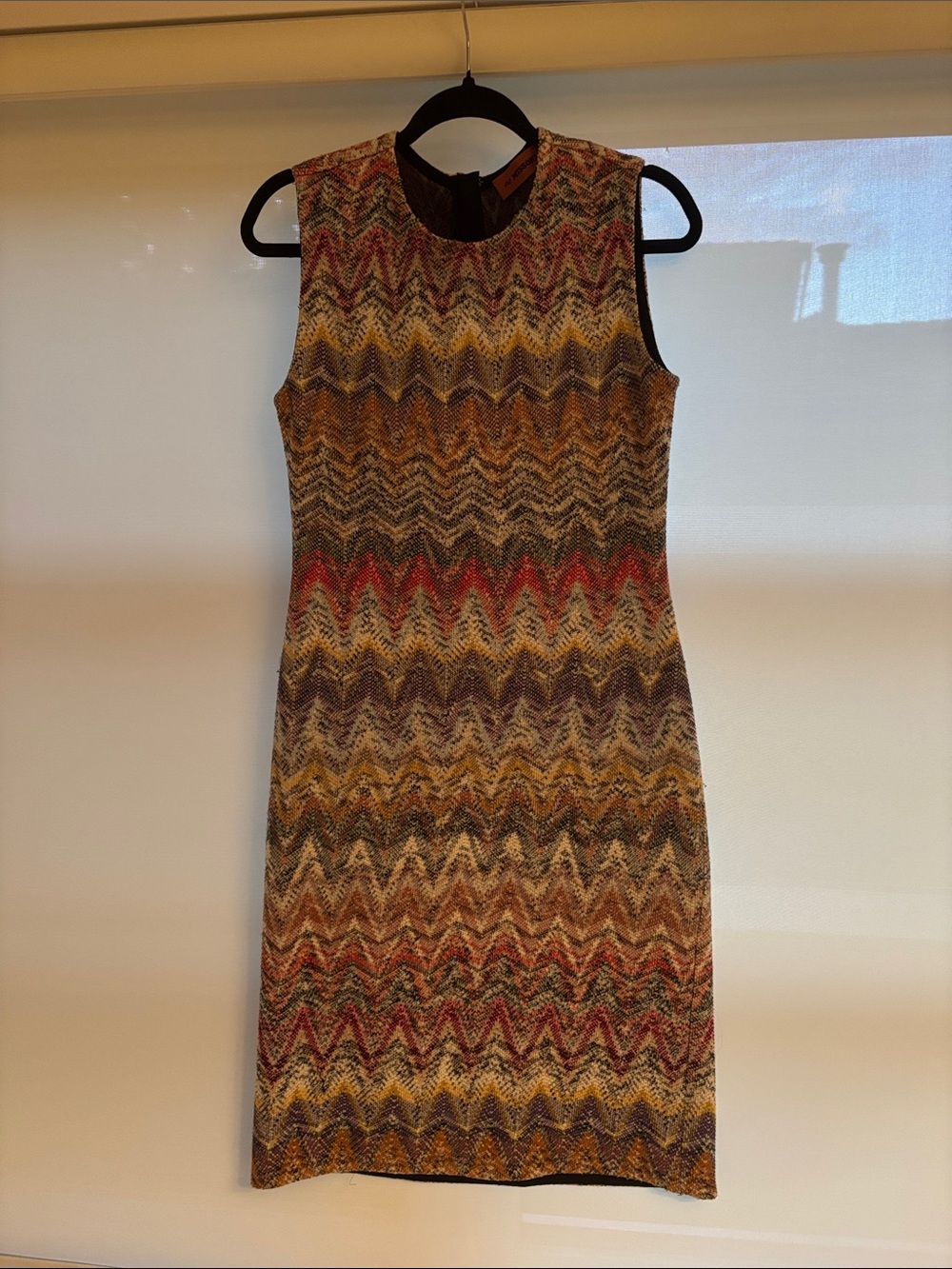 Missoni Sleeveless Chevron Midi Dress in Mustard, Rust, Brown & Cream